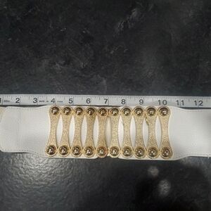 White Stretch/Cream Waist Belt with Gold Stud Hardware | New